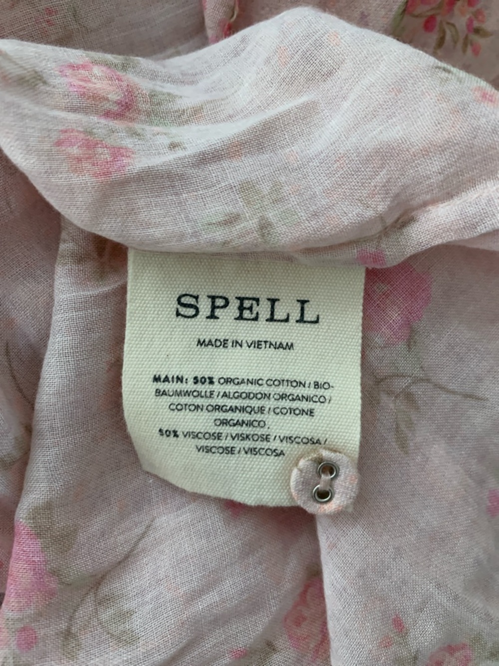SPELL Fleur Ruffle Gown Pink Champagne Floral Ruffle Maxi Dress - Size Medium - Picture 9 of 13